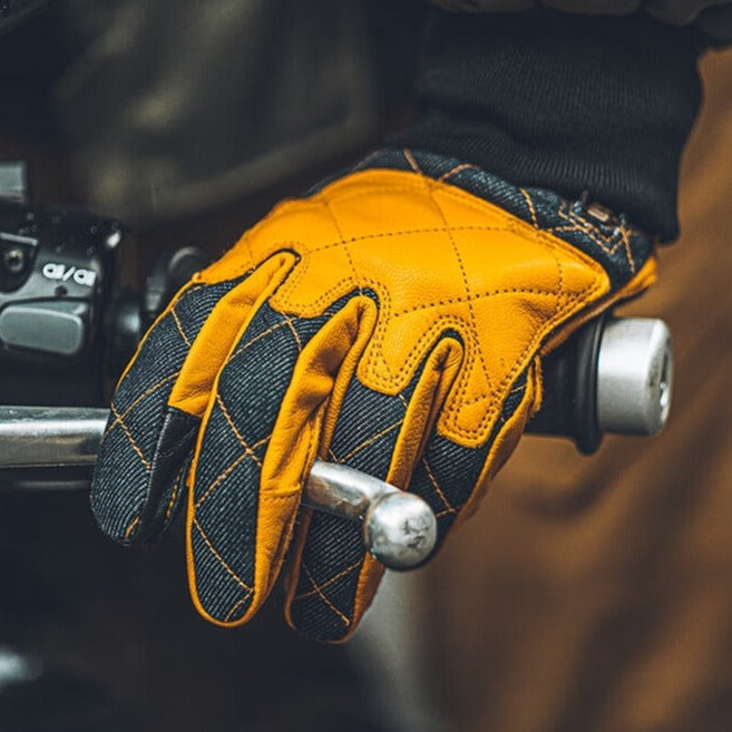 Denim Leather Designer Motorcycle Gloves