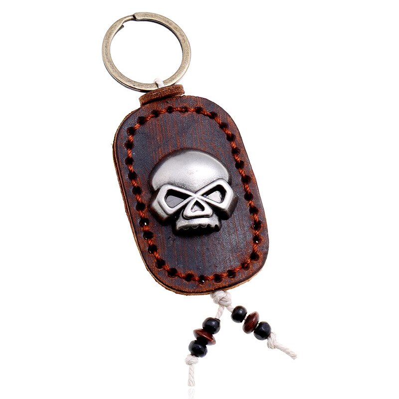 Vintage Double Layer Skull Leather Keychains