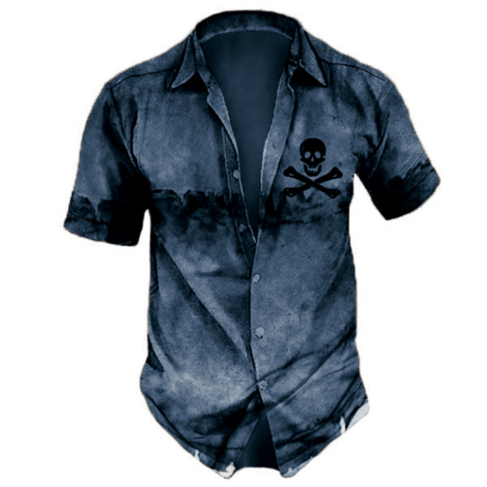 Skull Print Lapel Vintage Shirt