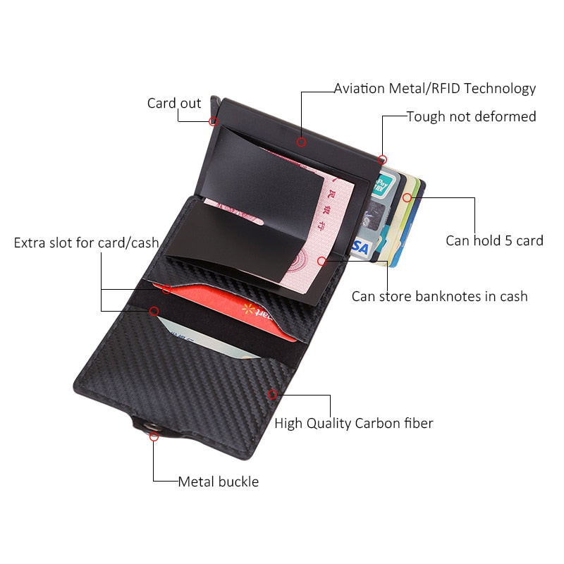 Carbon Fiber Anti Rfid Leather Credit Card Holders