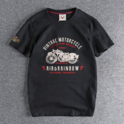 Retro Motorcycle Printed Washed T-shirt
