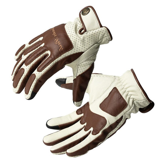 Dual Color Retro Sheepskin Motorcycle Gloves
