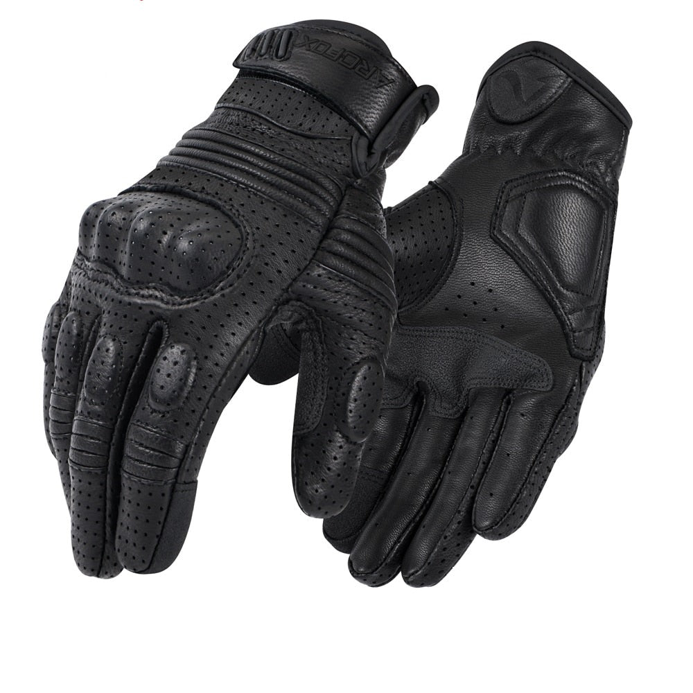 Black Motorcycle Leather Vintage Gloves