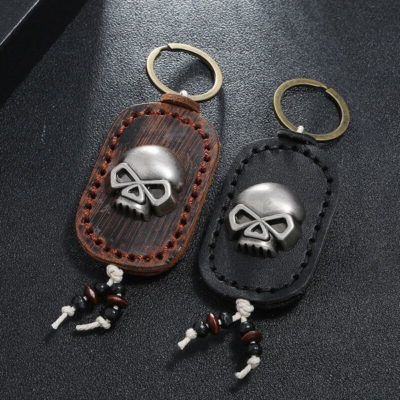 Vintage Double Layer Skull Leather Keychains