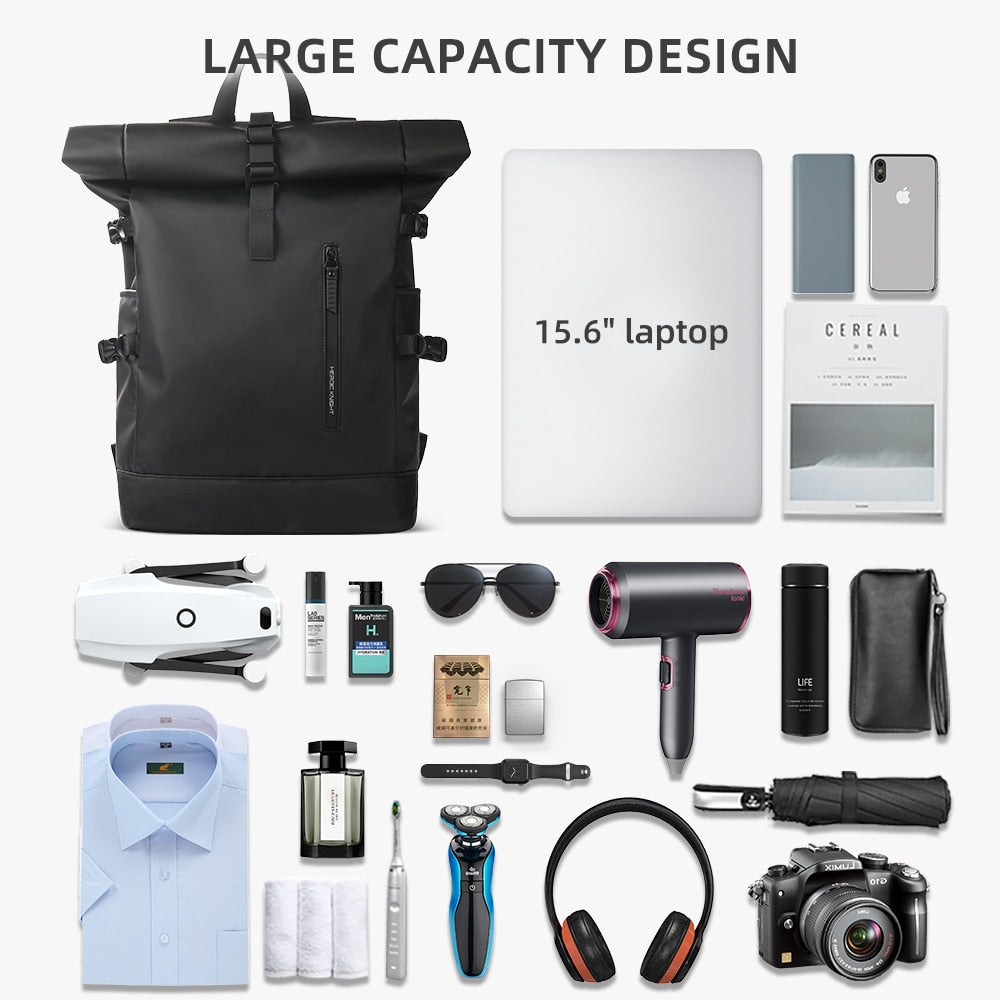 Black Waterproof USB Charging Backpack