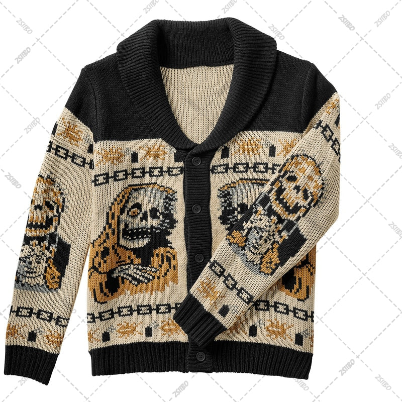 Gothic Ghost Pattern Skull Sweater