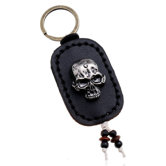 Vintage Double Layer Skull Leather Keychains
