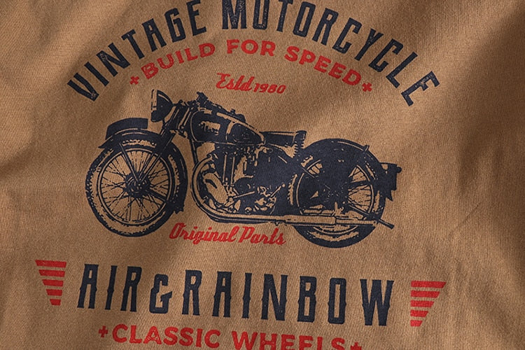 Retro Motorcycle Printed Washed T-shirt