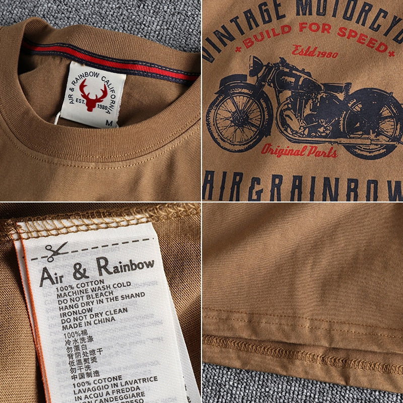 Retro Motorcycle Printed Washed T-shirt