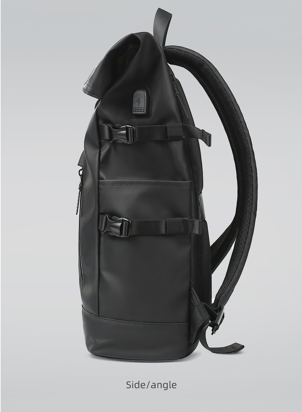 Black Waterproof USB Charging Backpack