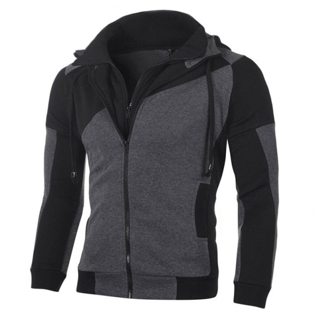 Casual Patchwork Double Zipper Hoodie