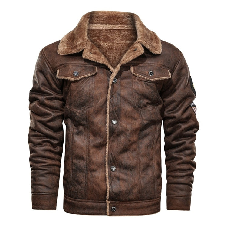 Fur Lapel Thick Fleece Motorcycle Jacket