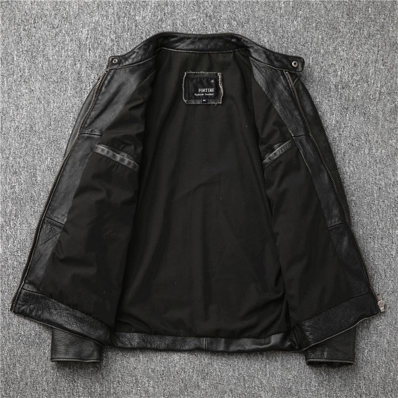 Black Genuine Leather Slim Fit Motorcycle Jacket