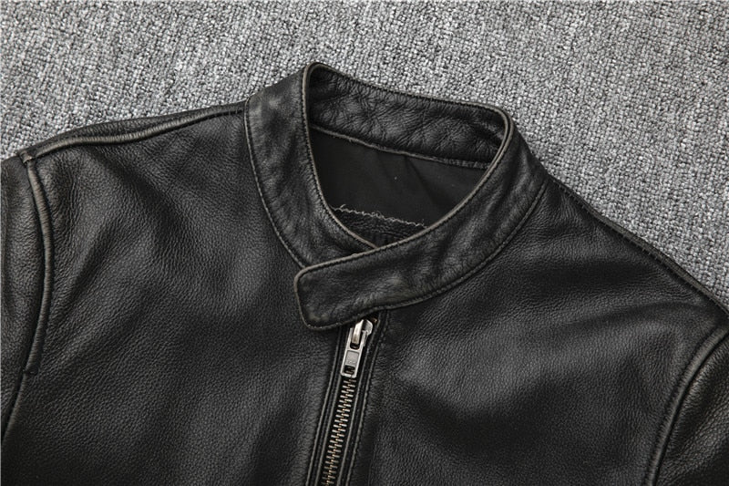 Black Genuine Leather Slim Fit Motorcycle Jacket