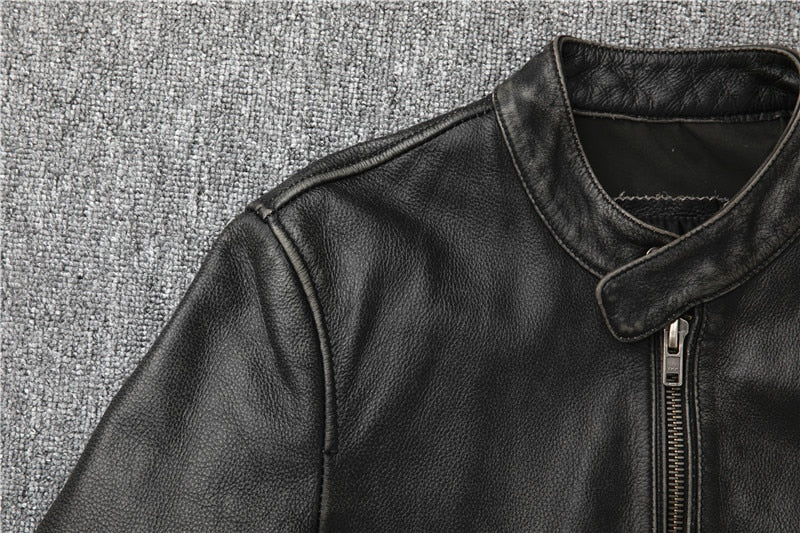 Black Genuine Leather Slim Fit Motorcycle Jacket