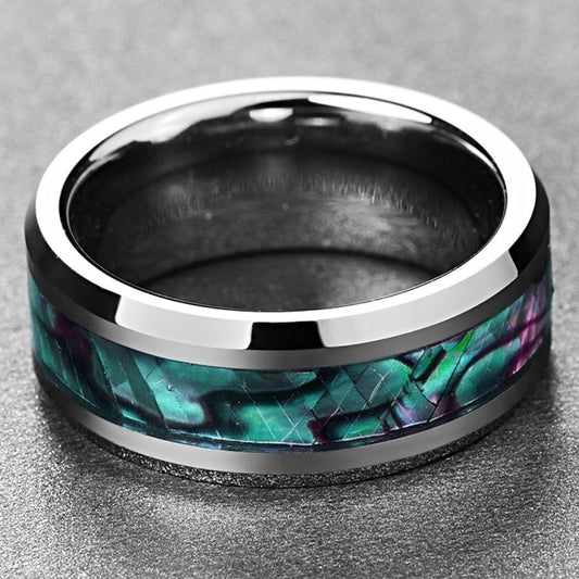 Inlaid Abalone Shell Beveled Ring