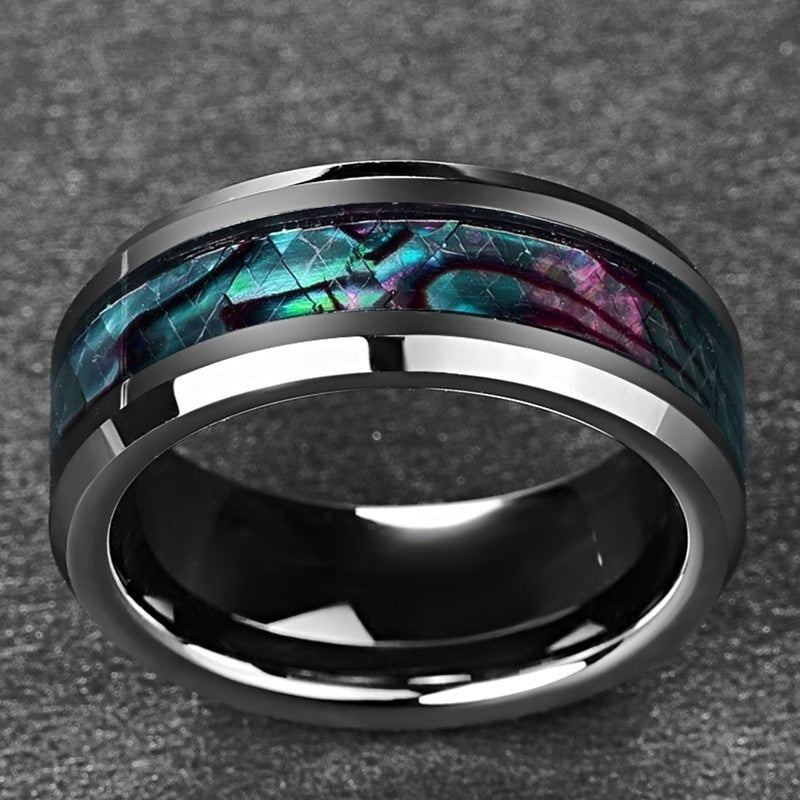 Inlaid Abalone Shell Beveled Ring