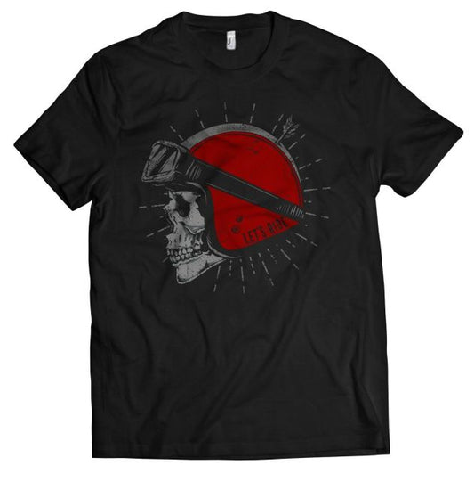 Black Oldschool Biker Skull Motorcycle T-Shirt