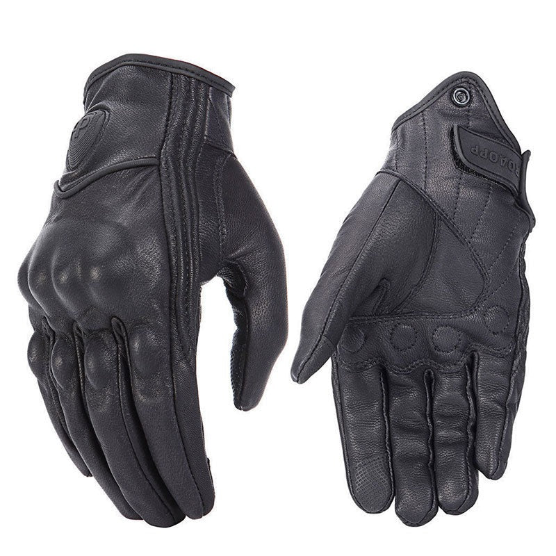 Retro Motorcycle Black Leather Gloves