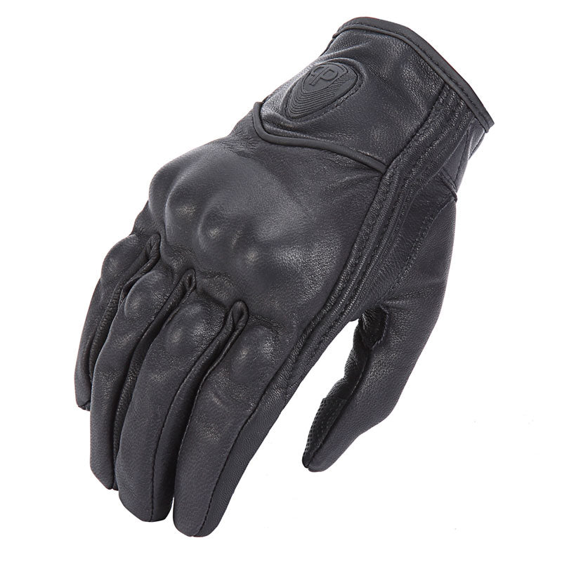 Retro Motorcycle Black Leather Gloves