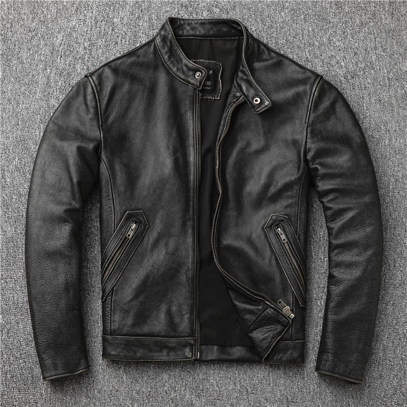 Black Genuine Leather Slim Fit Motorcycle Jacket