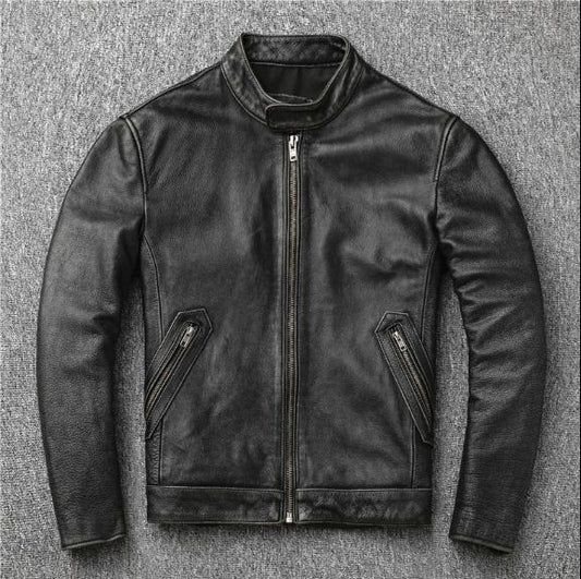 Black Genuine Leather Slim Fit Motorcycle Jacket