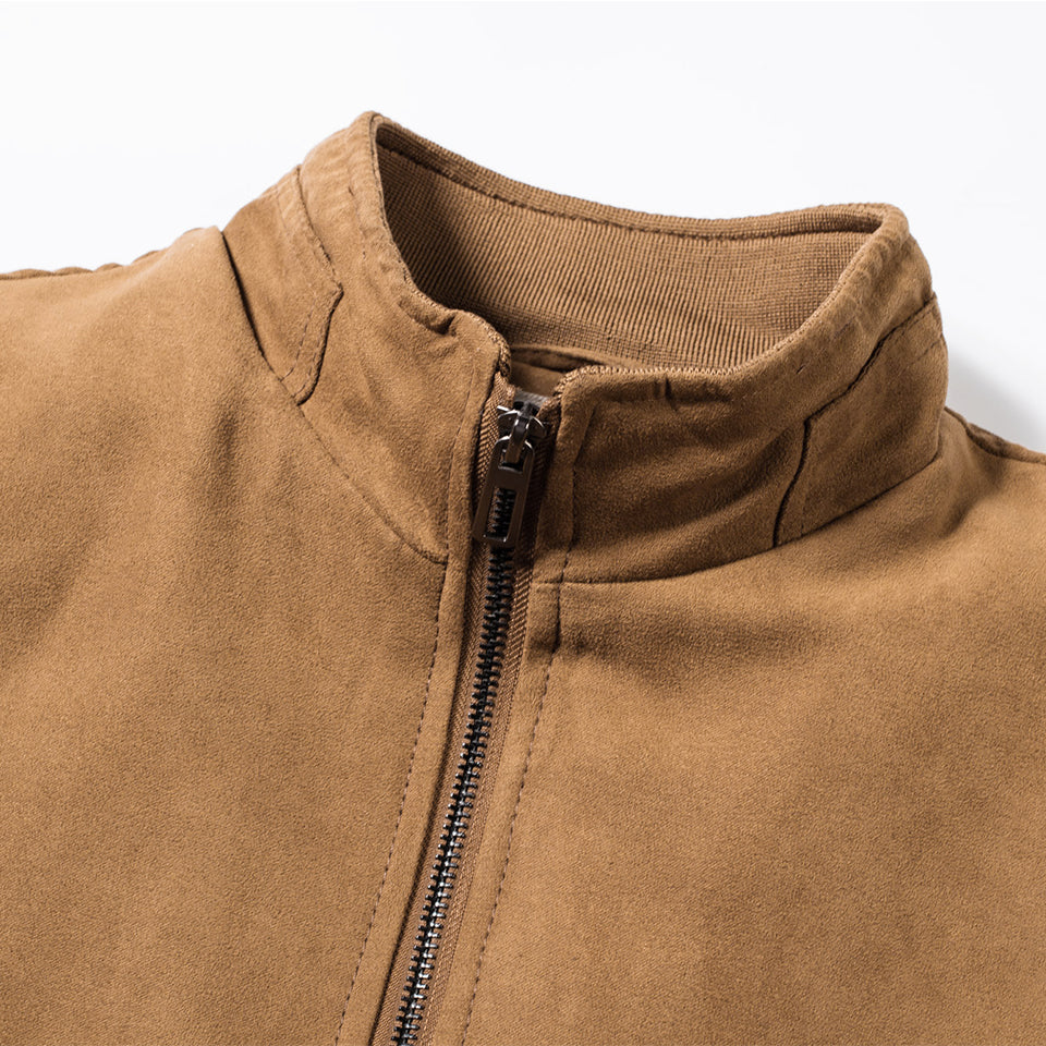 Vintage Casual Stand Collar Suede Bomber Jacket