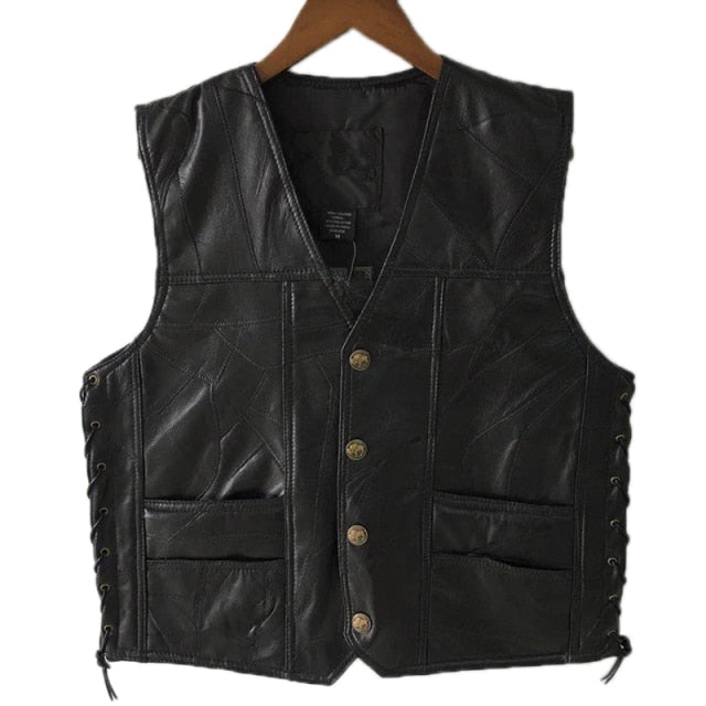 Black  PU Leather Motorcycle Vest