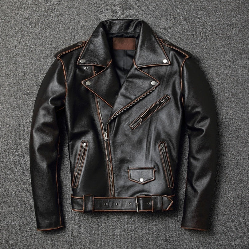 Black Genuine Leather Vintage Motorcycle Jacket