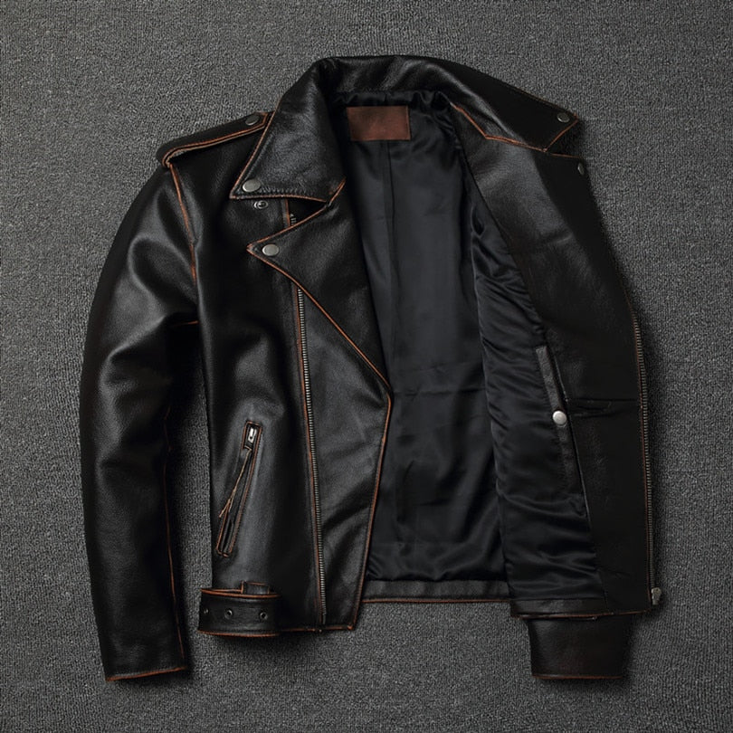 Black Genuine Leather Vintage Motorcycle Jacket