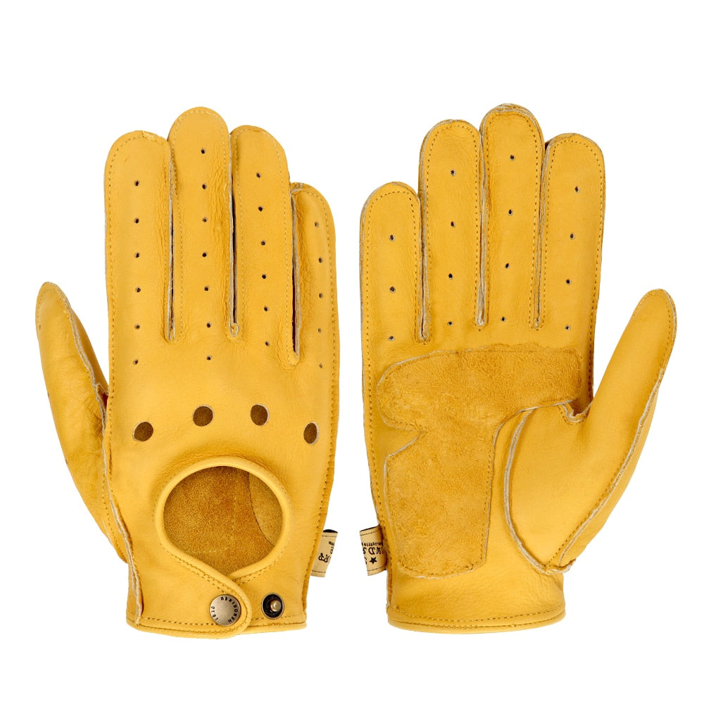Yellow Goatskin Leather Motorcycle Gloves