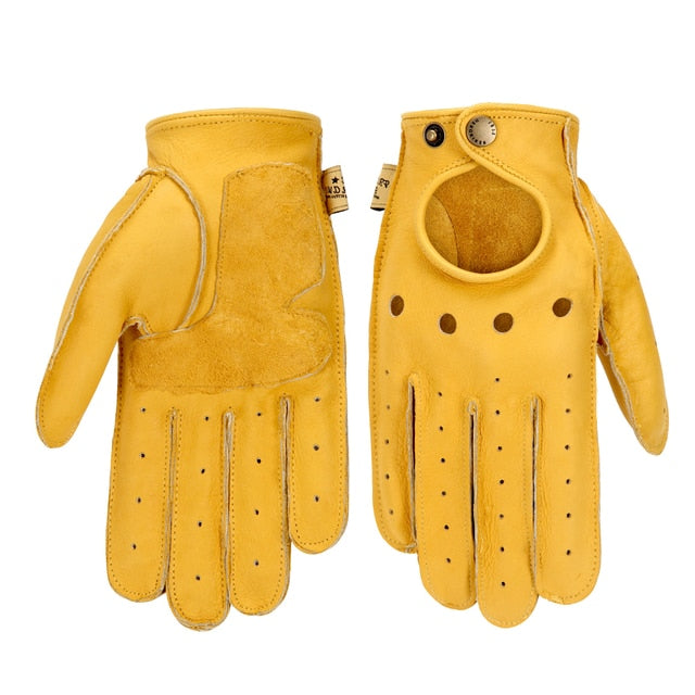 Yellow Goatskin Leather Motorcycle Gloves