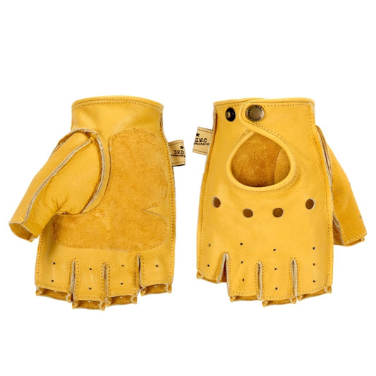 Yellow Goatskin Leather Finger Less Motorcycle Gloves
