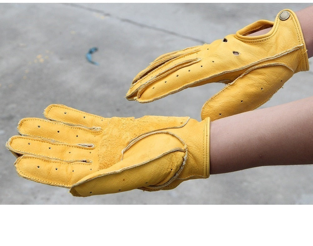 Yellow Goatskin Leather Motorcycle Gloves