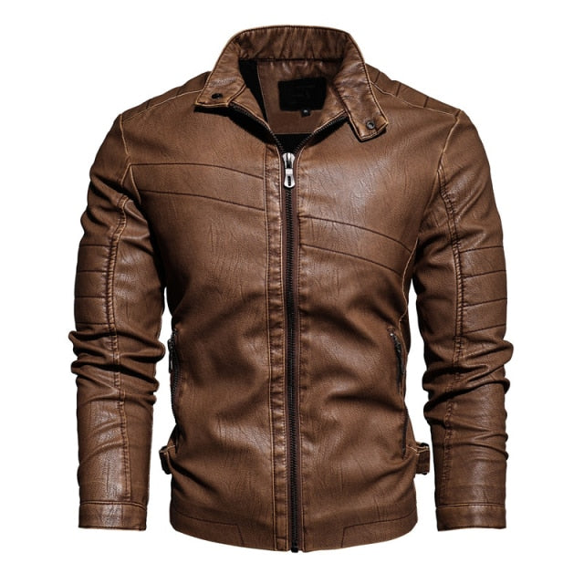 Slim Fit PU Leather Jacket