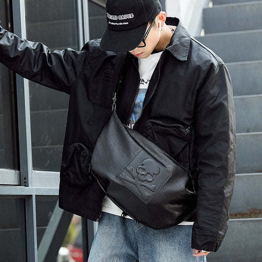Black Leather Hip Hop Skull Chest Bag