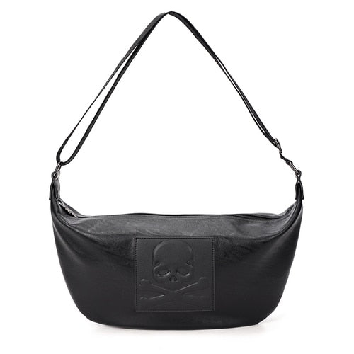 Black Leather Hip Hop Skull Chest Bag