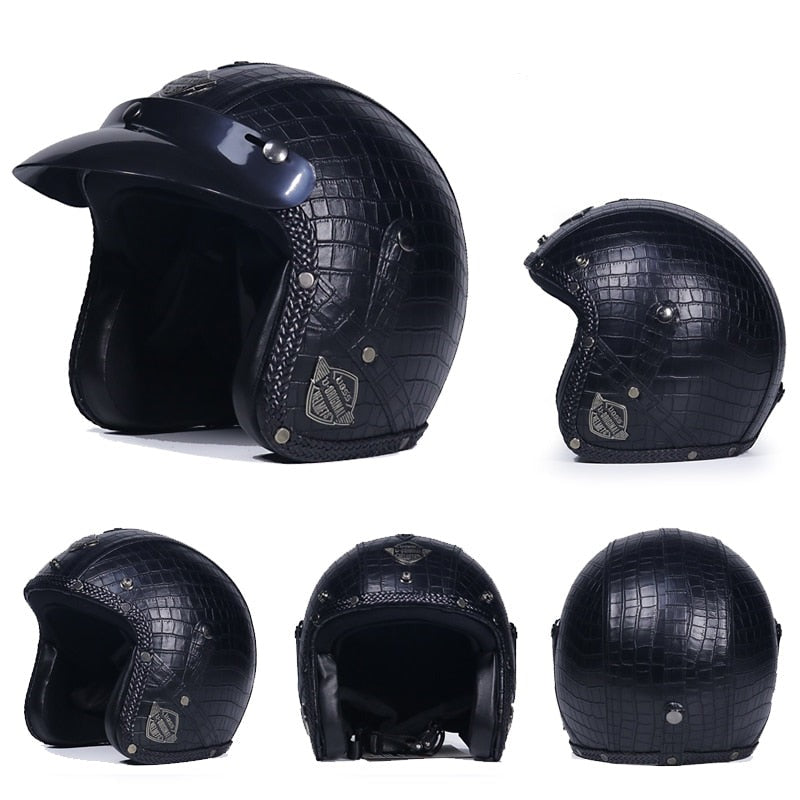 PU Leather Crocodile Vintage Motorcycle Helmets