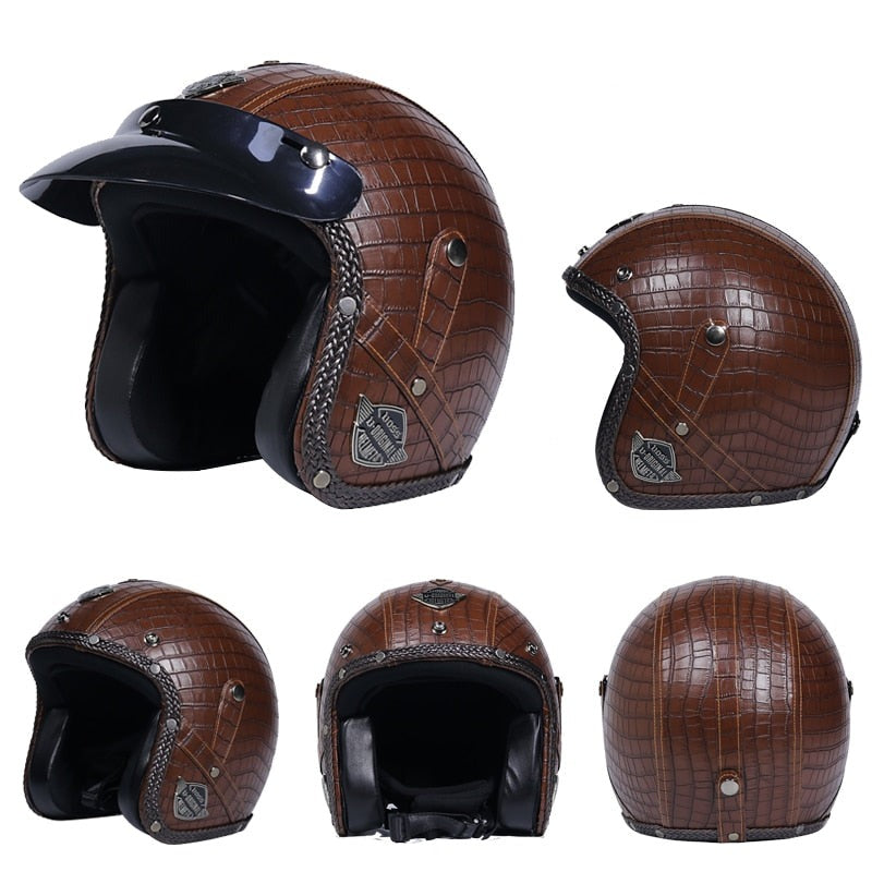 PU Leather Crocodile Vintage Motorcycle Helmets