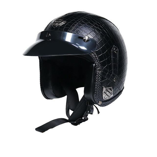 PU Leather Crocodile Vintage Motorcycle Helmets