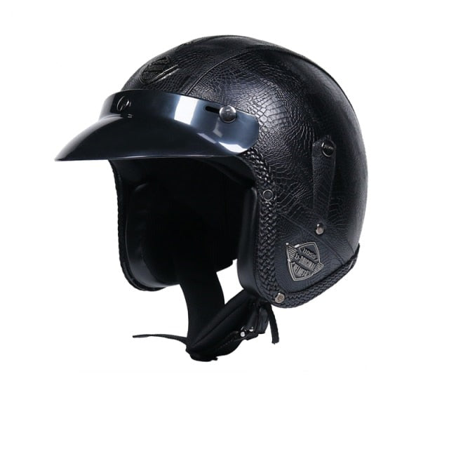 PU Leather Retro Vintage Motorcycle Helmets