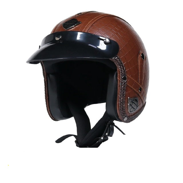 PU Leather Crocodile Vintage Motorcycle Helmets