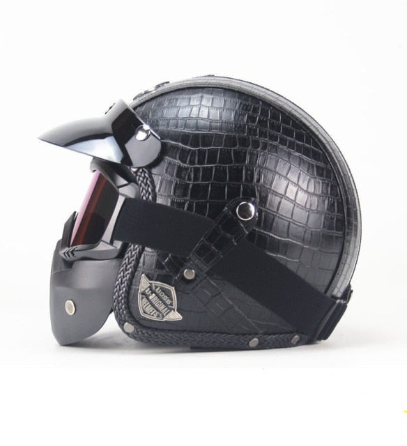 PU Leather Crocodile Vintage Motorcycle Helmets