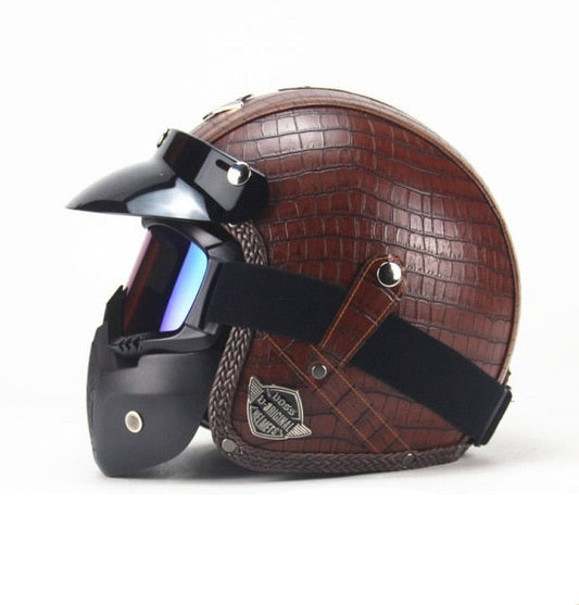 PU Leather Crocodile Vintage Motorcycle Helmets