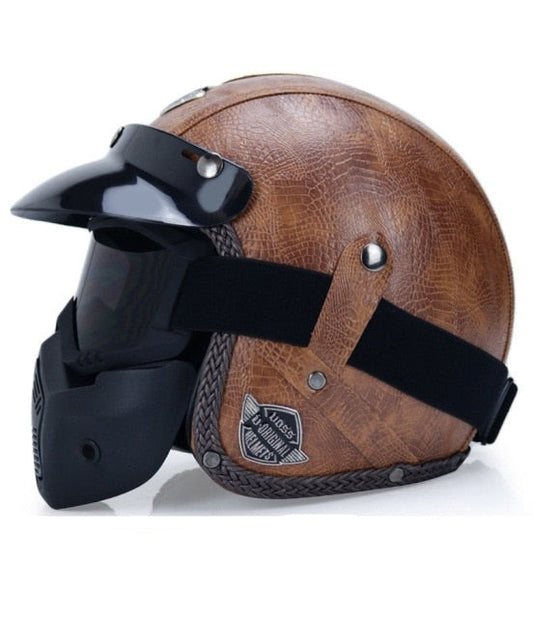 PU Leather Retro Vintage Motorcycle Helmets