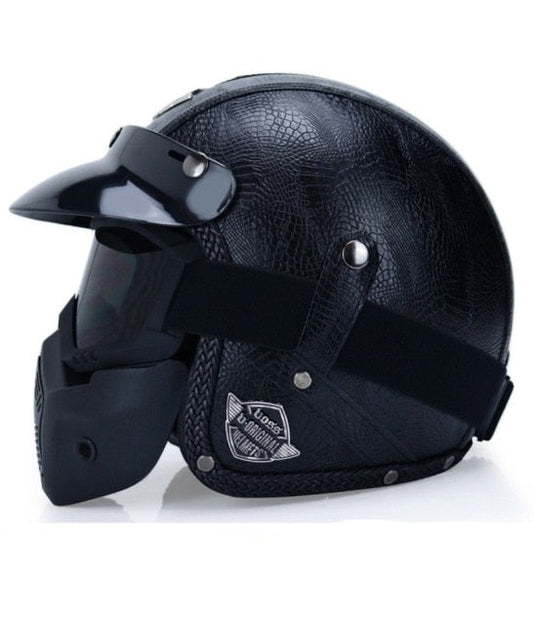 PU Leather Retro Vintage Motorcycle Helmets