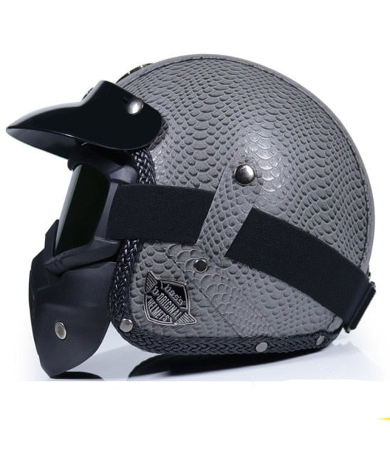 PU Leather Retro Vintage Motorcycle Helmets