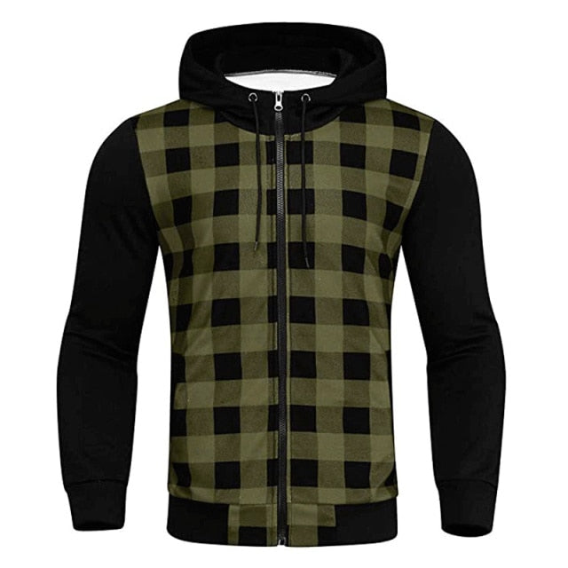 Plaid Full Sleeve Zipper Hoodie