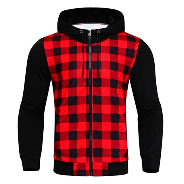 Plaid Full Sleeve Zipper Hoodie