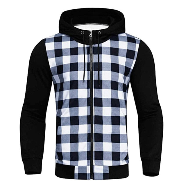 Plaid Full Sleeve Zipper Hoodie